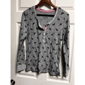023-021 Jane & Bleecker Women's Black Long Sleeve Pajama Top‎ size M Lounge Deer